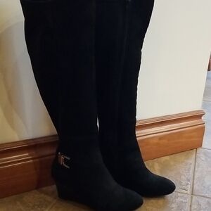 Wedge Heel Black Knee-High Women's Boots